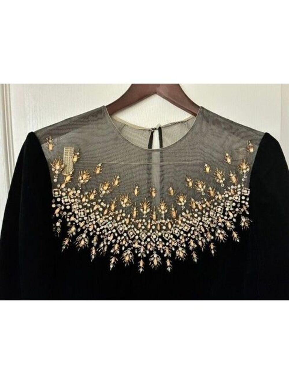Vintage 1960's Elinor Simmons for Malcom Starr black velvet beaded evening gown - Picture 5 of 9